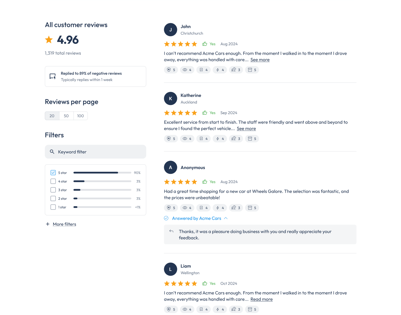 BuyerScore customer reviews section after redesign