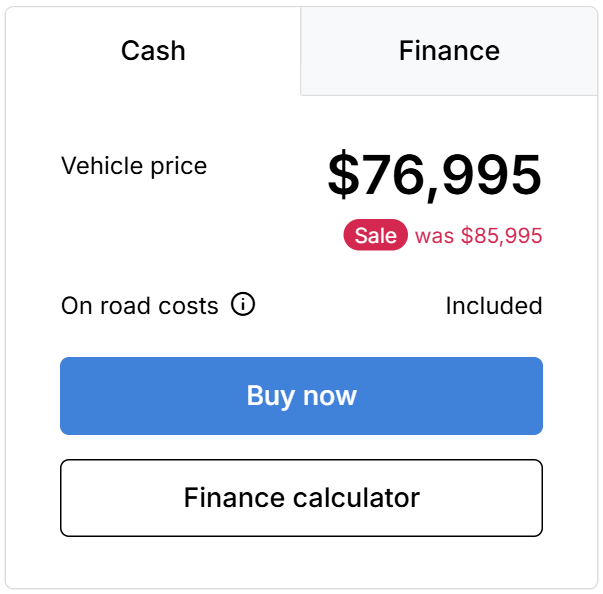 Cash price tab on the vehicle listing page