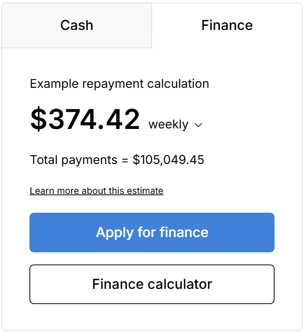 Finance repayment tab on the vehicle listing page