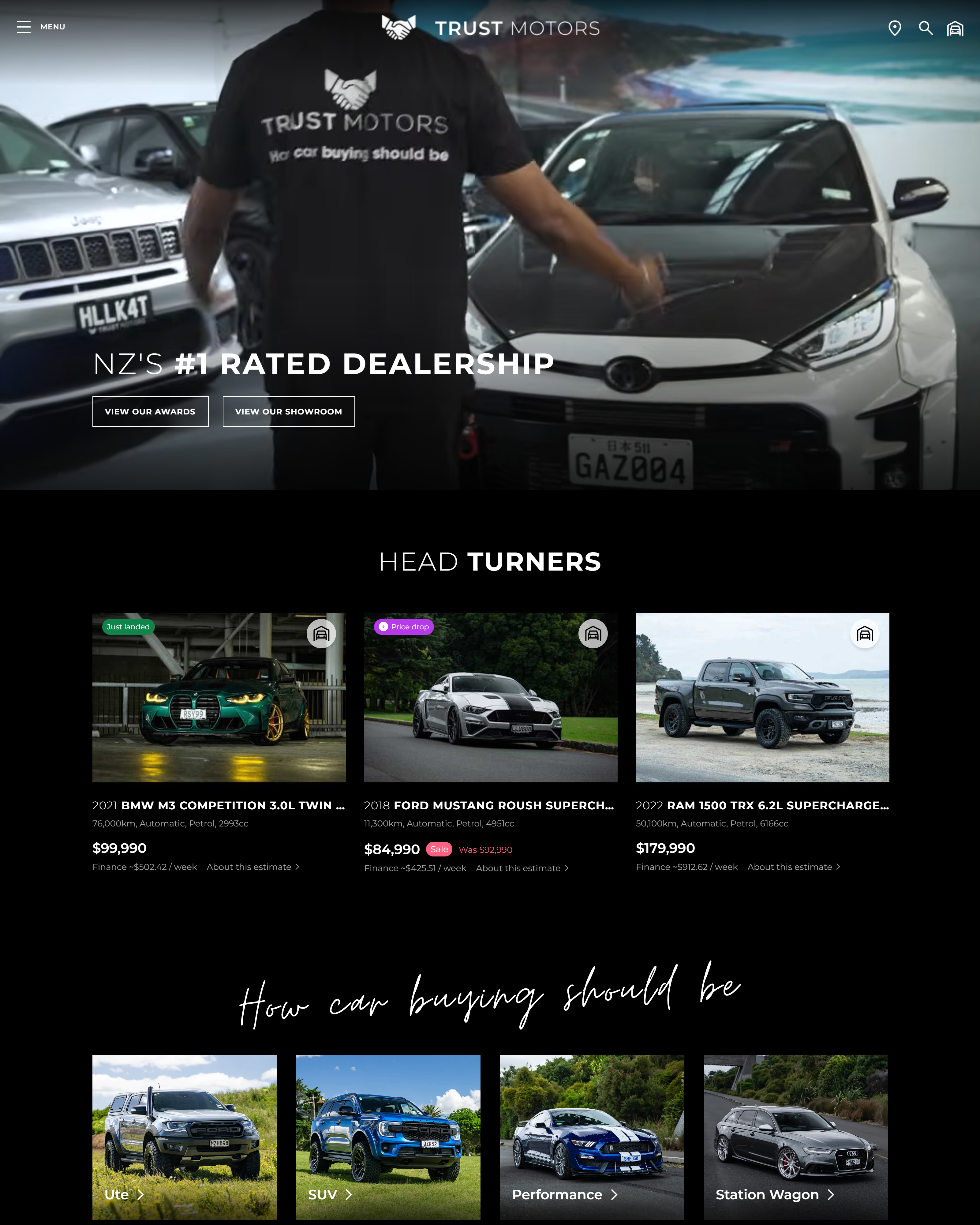 Trust Motors dealership website homepage